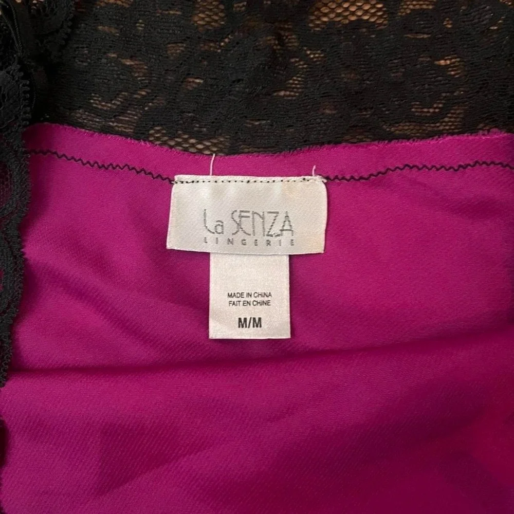 La Senza Pink Satin Slip Dress Black Lace Trim & Bow Women M Y2K Coquette Fairy - Picture 5 of 6